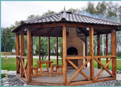 Garden gazebo or summer kitchen with barbecue, barbecue, stove: DIY construction options